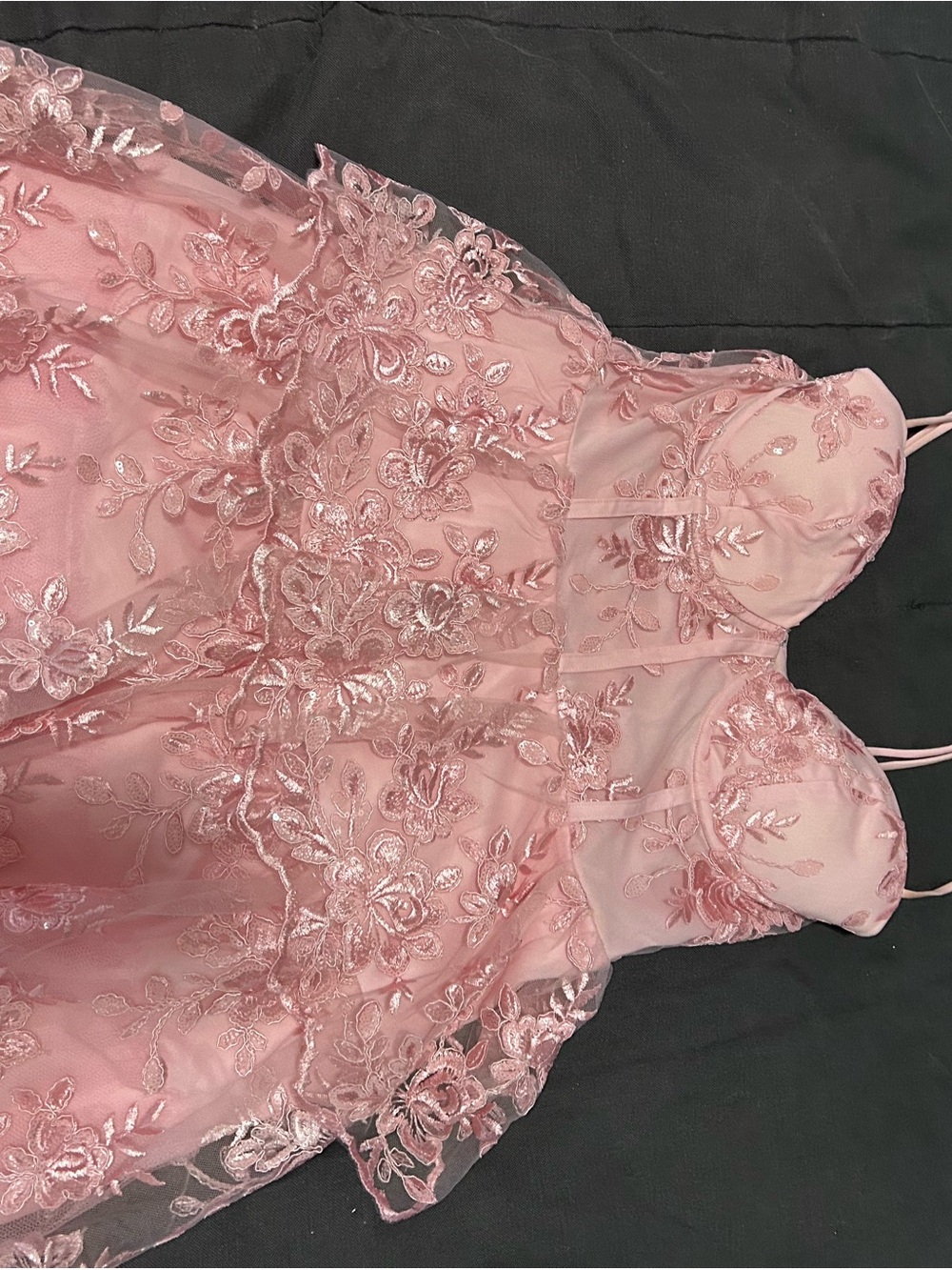 Windsor Pink Floral Lace Prom Dress with Spaghetti Straps - Picture 2 of 3